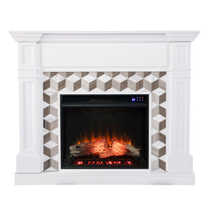 Classic electric fireplace w/ modern marble surround Image 3