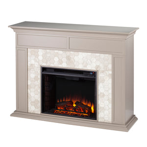 Fireplace mantel w/ authentic marble surround in eye-catching hexagon layout Image 7