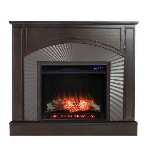 Image of Two-tone electric fireplace w/ textured silver surround Image 4