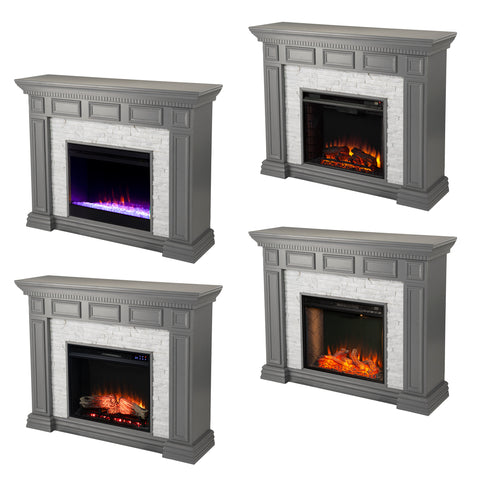 Image of Classic electric fireplace w/ stacked faux stone surround Image 9