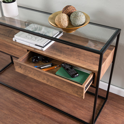 Image of Industrial console table w/ glass top Image 2