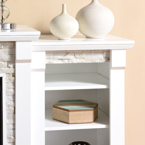 Image of Low profile bookcase fireplace w/ faux stone surround Image 2