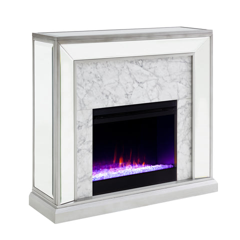 Image of Trandling Mirrored Faux Stone Fireplace with Color Changing Firebox