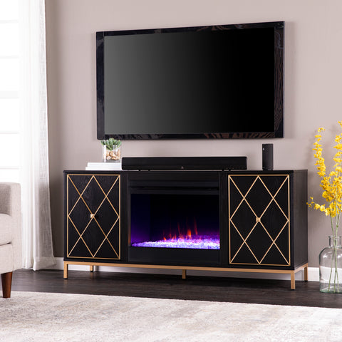 Image of Color changing media fireplace w/ modern gold accents Image 1