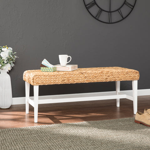 Image of Standerson White Woven Coffee Table Bench