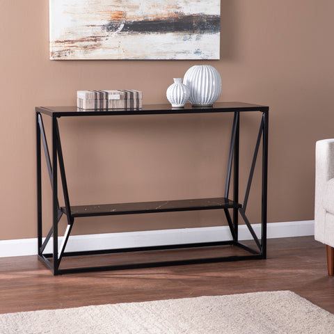 Image of Narrow sofa table with glass top Image 1