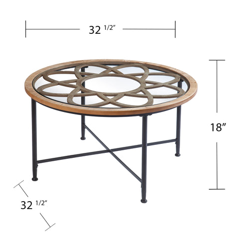 Image of Round coffee table with inset glass top Image 7