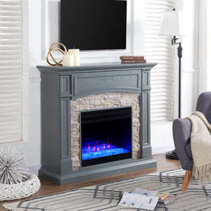 Color changing fireplace w/ stacked faux stone surround Image 3