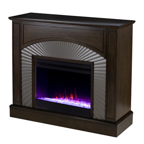 Image of Two-tone electric fireplace w/ textured silver surround Image 6