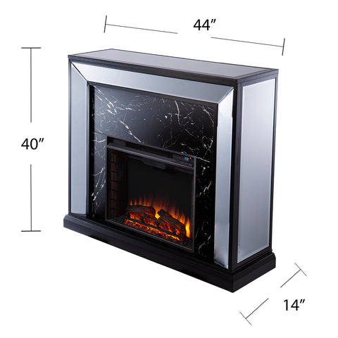 Image of Elegant mirrored fireplace mantel w/ faux stone surround Image 6