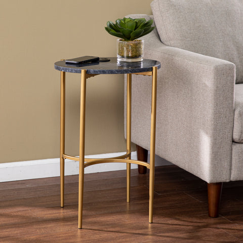 Image of Marble-top accent table w/ wireless charging station Image 1