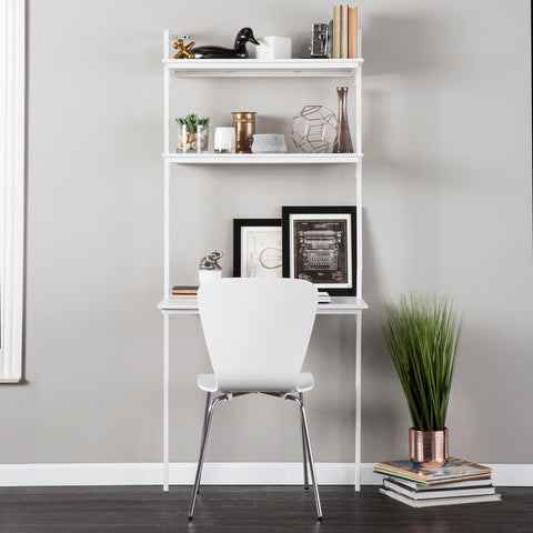 Image of Multipurpose floating desk w/ hutch-style shelves Image 1