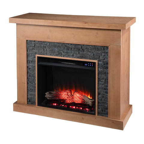 Image of Touch screen electric fireplace w/ faux stone surround Image 5