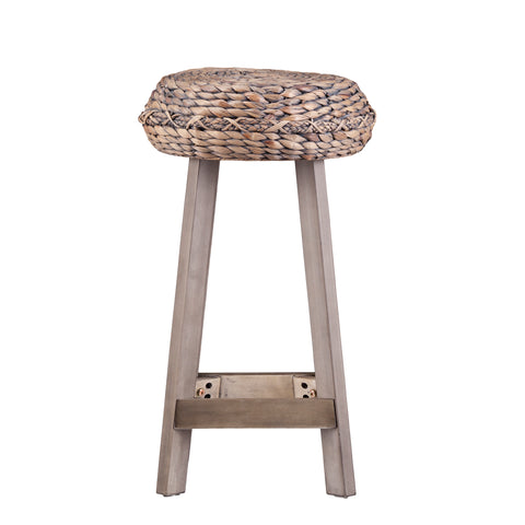 Image of Rutina Backless Round Water Hyacinth 24" Stools 2pc Set- Weathered Gray