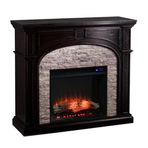 Tanaya Touch Screen Electric Fireplace w/ Faux Stone