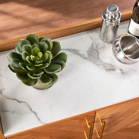 Image of Multifunctional bar cabinet w/ faux marble top Image 2