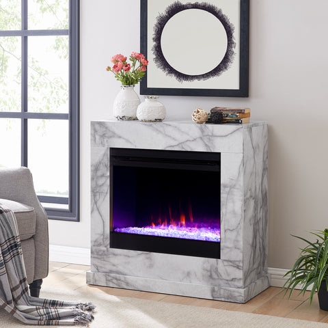 Image of Faux marble fireplace mantel w/ color changing firebox Image 3