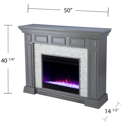 Image of Electric fireplace w/ color changing flames and faux stone surround Image 8