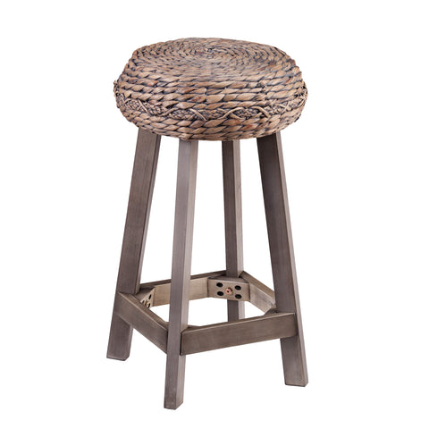 Image of Rutina Backless Round Water Hyacinth 24" Stools 2pc Set- Weathered Gray