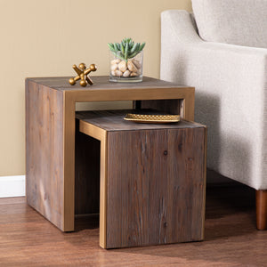 Reclaimed wood side table set Image 1