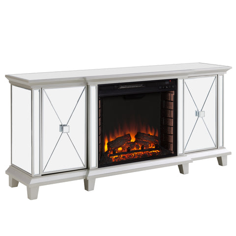 Image of Mirrored media fireplace with storage cabinets Image 4