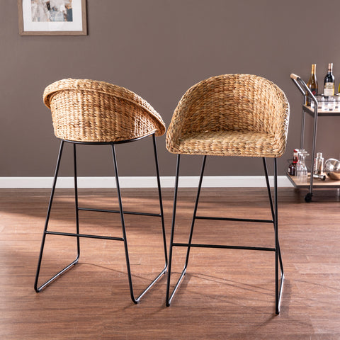 Image of Pair of water hyacinth bar stools Image 1