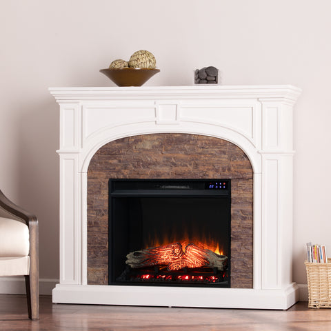 Image of Tanaya Touch Screen Electric Fireplace w/ Faux Stone