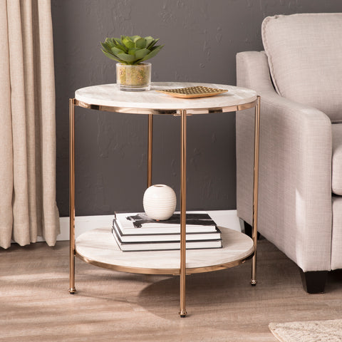 Image of Silas Round Faux Stone End Table