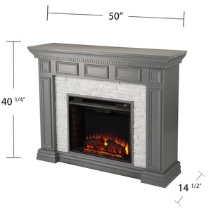 Classic electric fireplace w/ stacked faux stone surround Image 6