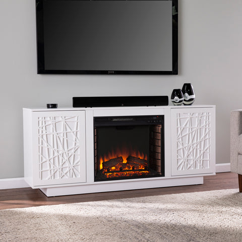 Image of Low-profile media cabinet w/ electric fireplace Image 1