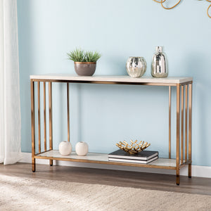 Sophisticated faux stone sofa table Image 1