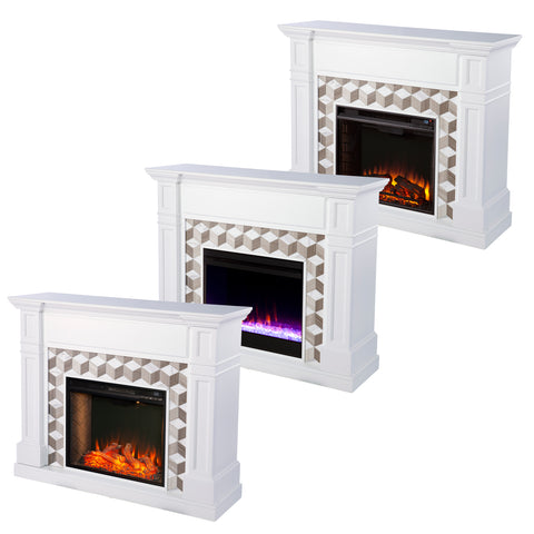 Image of Classic electric fireplace w/ modern marble surround Image 8