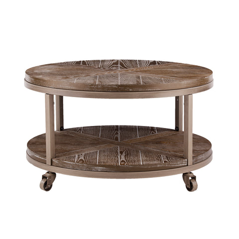 Image of Goes anywhere round coffee table w/ display shelf Image 7