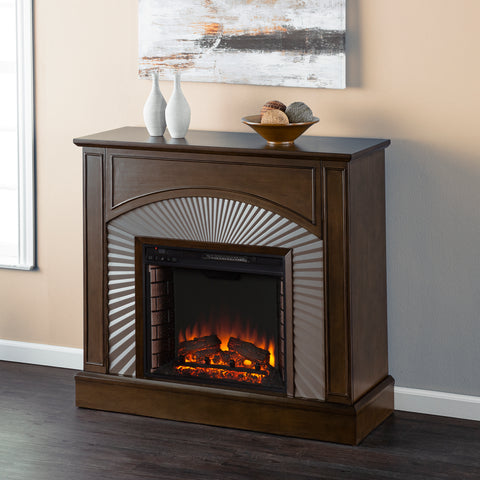 Image of Two-tone electric fireplace w/ textured silver surround Image 4