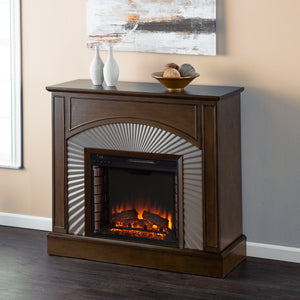 Two-tone electric fireplace w/ textured silver surround Image 4