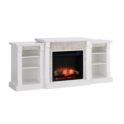 Image of Low profile bookcase fireplace w/ faux stone surround Image 4