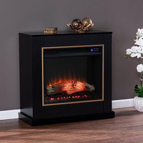 Image of Modern electric fireplace w/ gold trim Image 1