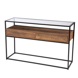 Industrial console table w/ glass top Image 4