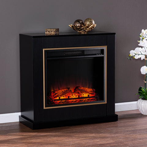 Image of Modern electric fireplace w/ gold trim Image 1