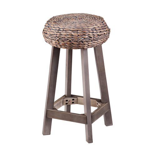 Image of Rutina Backless Round Water Hyacinth 24" Stools 2pc Set- Weathered Gray