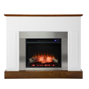 Sleek electric fireplace with metallic surround Image 2