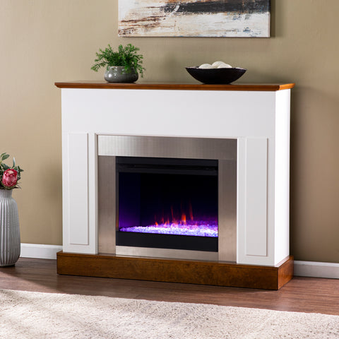 Image of Electric fireplace with color changing flames and metal surround Image 2