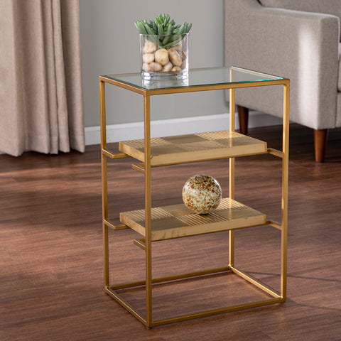 Image of 3-tier accent table w/ glass top Image 1