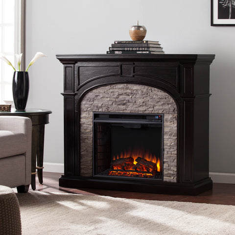 Image of Tanaya Electric Fireplace - Ebony w/ Gray Stacked Stone