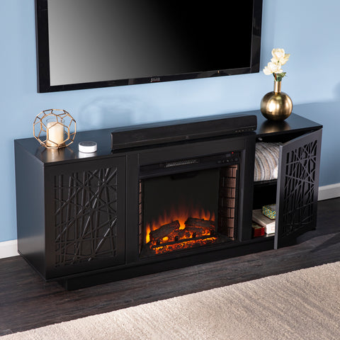 Image of Low-profile media cabinet w/ electric fireplace Image 2