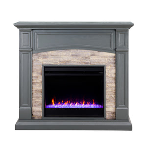 Color changing fireplace w/ stacked faux stone surround Image 4