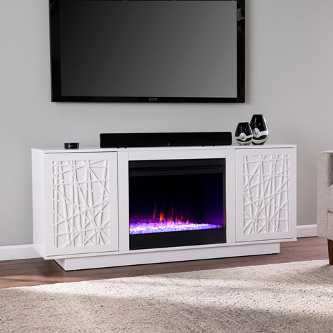 Image of Low-profile media cabinet w/ color changing fireplace Image 1