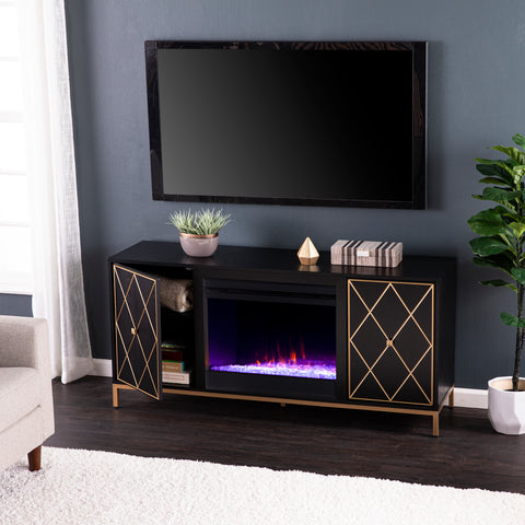 Image of Color changing media fireplace w/ modern gold accents Image 9