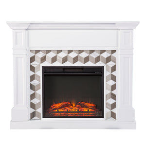 Classic electric fireplace w/ modern marble surround Image 4