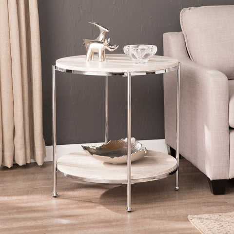 Image of Silas Round Faux Stone End Table